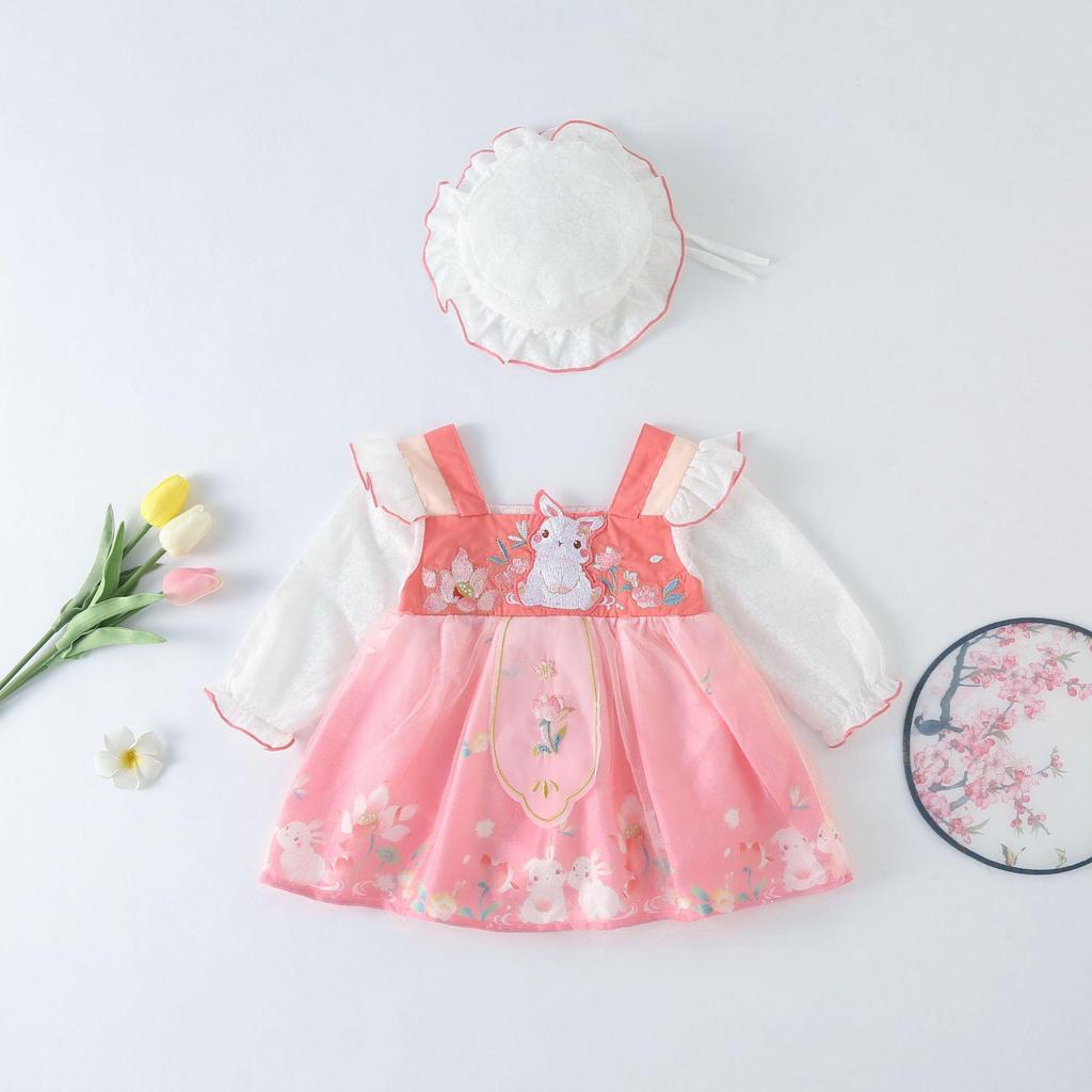 Baby Girl Summer Hanfu Bodysuit: Lightweight Ancient Costume Diaper Cover Jumpsuit Princess Dress Tang Suit