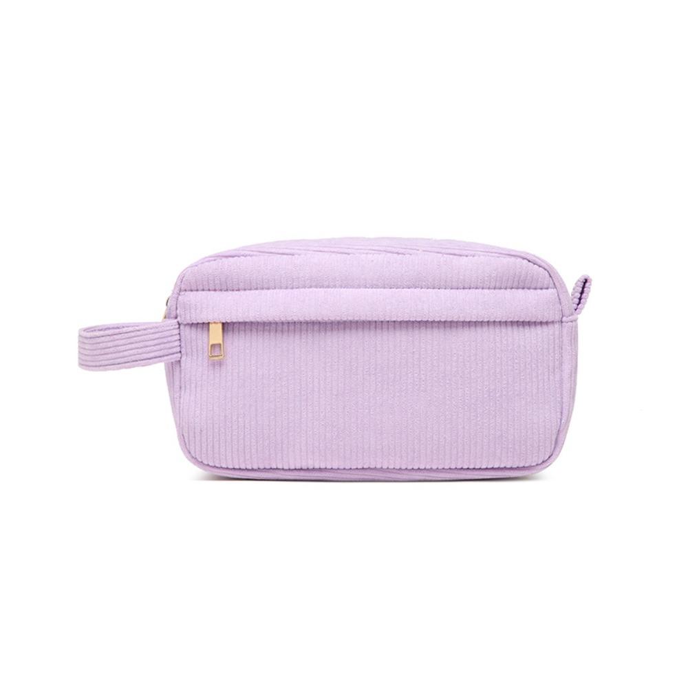 

Solid Color Corduroy Cosmetic Bag Zipper Pouch Makeup Bag Wash Toiletry Storage Bag Household фіолетовий