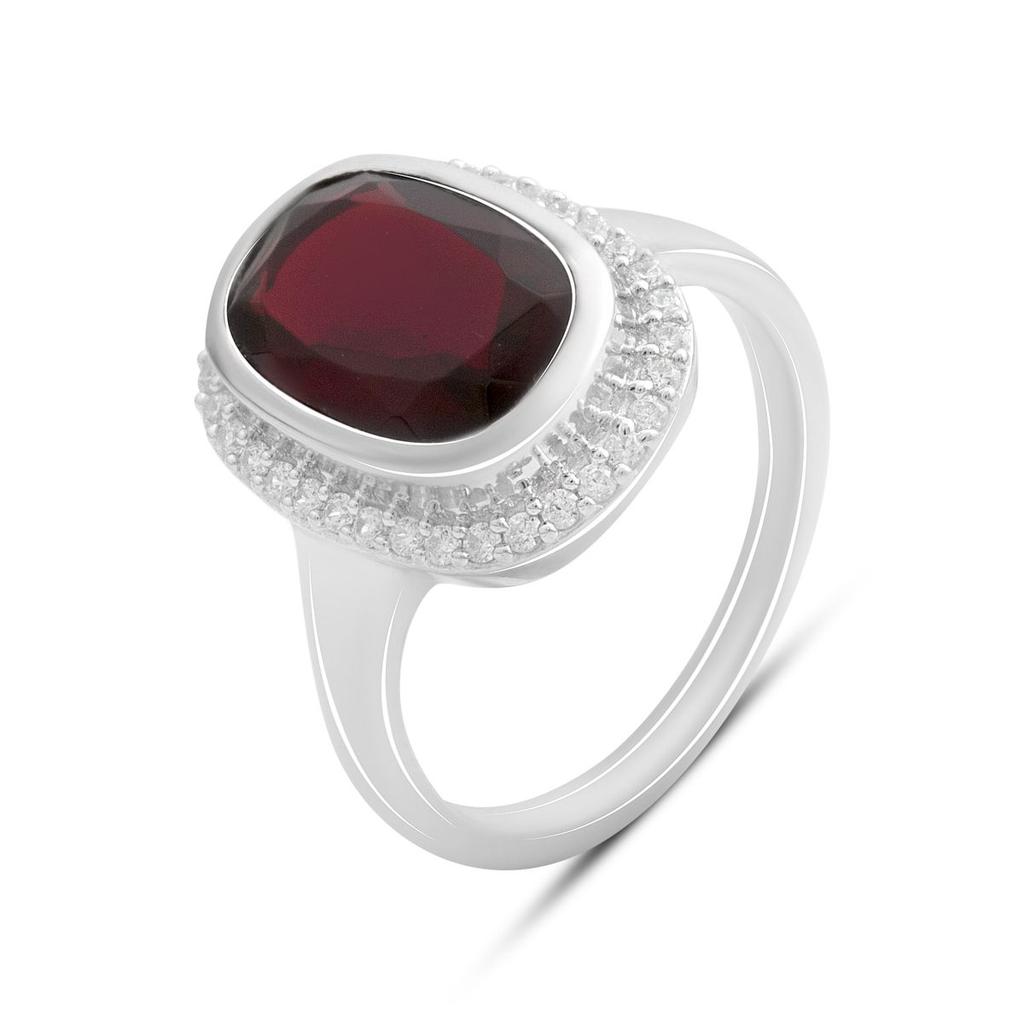 Серебряное кольцо с искусственным гранатом nano 3.66ct, фианитами, вес изделия 5,54 гр (60002307)