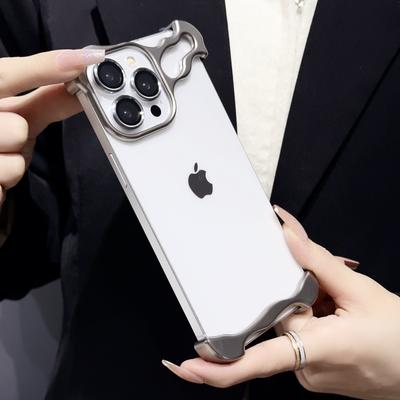 Funda de teléfono Irregular de aleación de titanio y Metal de lujo para iPhone 13, 14, 15 Pro Max, 14, 15Plus, cubierta protectora de anillo de lente de aluminio Alien