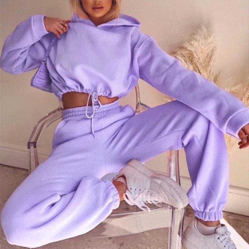 Dvoudílné soupravy Dámská tepláková souprava Nadměrný oblek Podzimní kalhotové kostýmy Dámská mikina Jednobarevná sportovní mikina s kapucí Sportovní oblečení