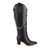 Women's high-heeled boots sexy European and American style crocodile pattern thick heel pointed large size medium boots