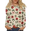 Women's Fashion Casual Christmas Printed Round Neck Long Sleeve Pullover Top
