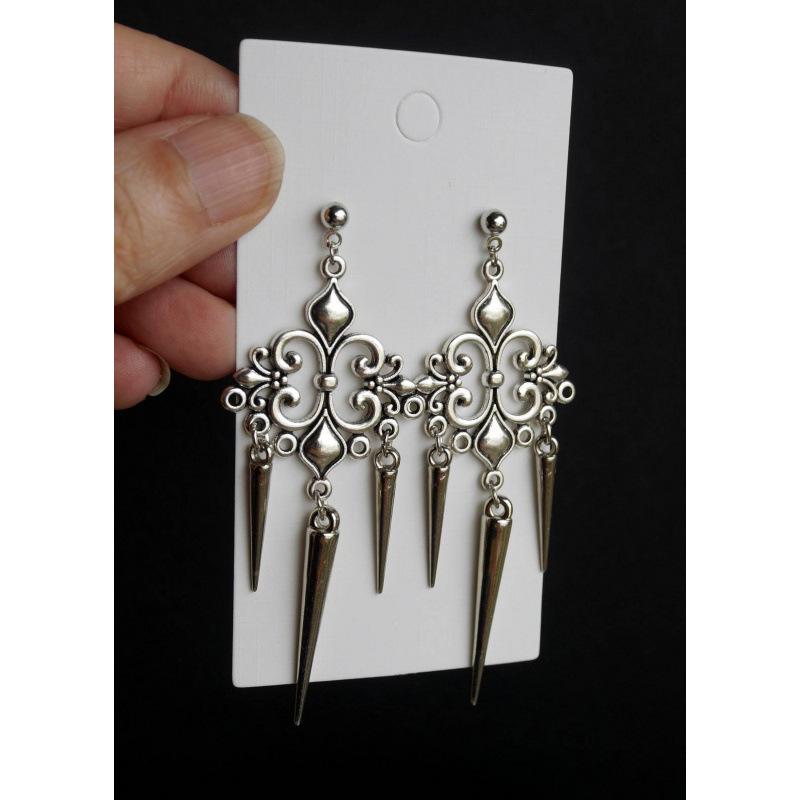 Silver Gothic Filigree Pointed Earrings