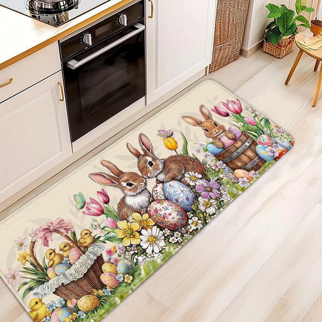 1 Stück Anti-Ermüdungs-Küchenteppiche, Osterhase-Ei-Druck Wasserdicht Rutschfest Dick Gepolsterte Küchenmatte Schwerlast-Komfort-Stehmatte für Küche