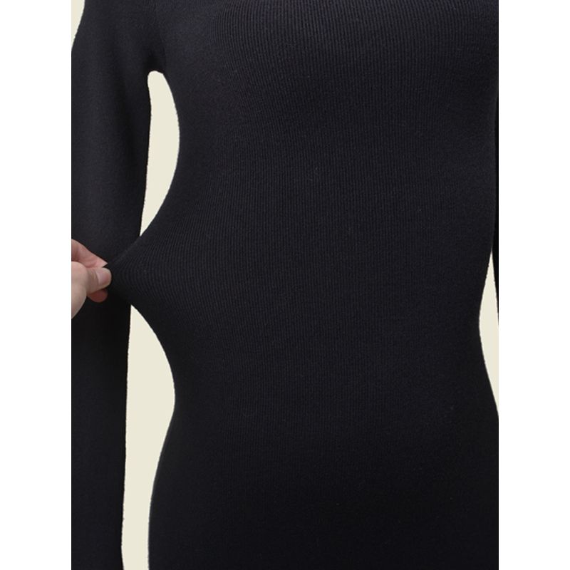 Foreign Trade Original Order Brand Minimalist Silm Soft Glutinous Thermal Dress European and American Style Boat Neck Stretchy Slim-Fit Bodycon Dress
