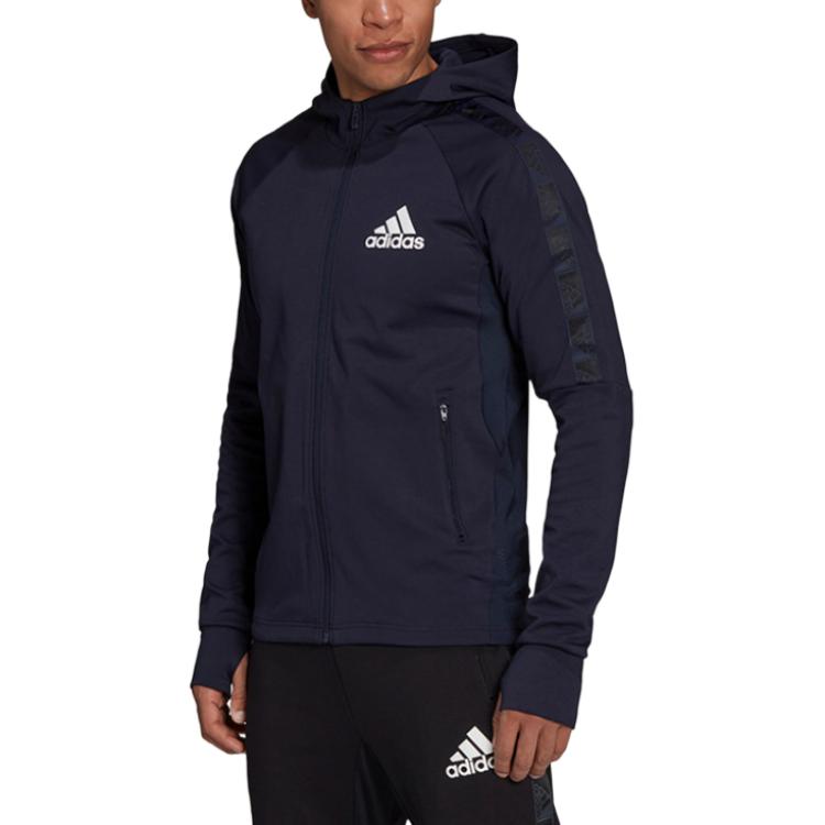 Adidas Letter Logo Printed Hooded Casual Breathable Zip Running Jacket Men Jacket Legendary-Black White H28796
