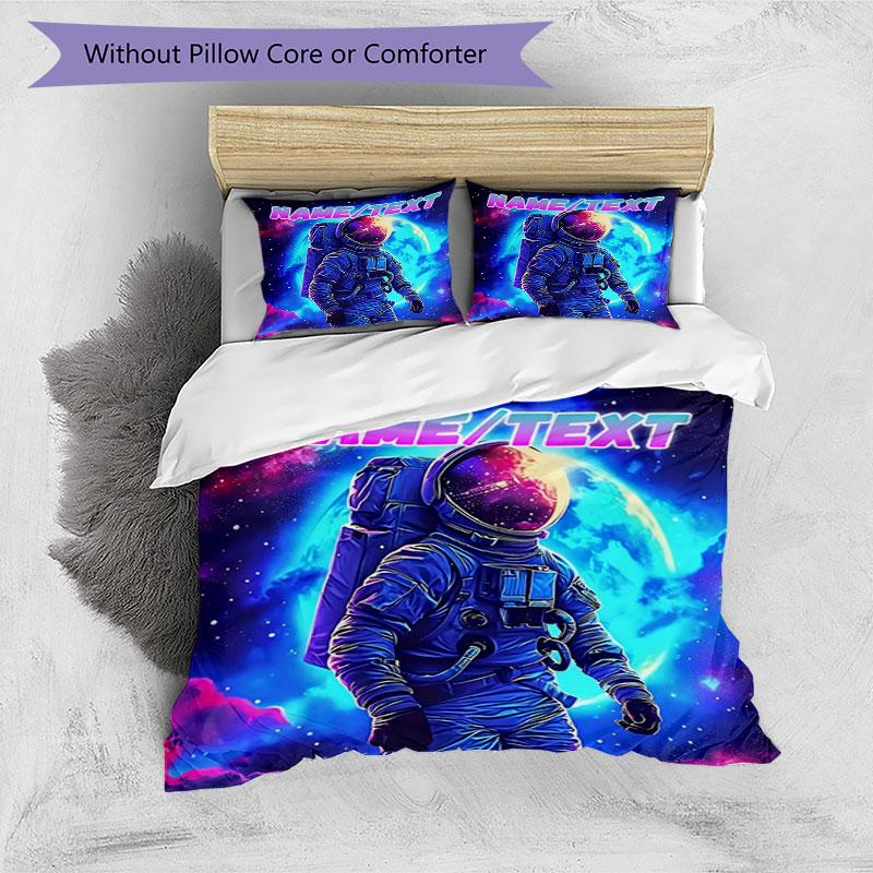 3PC Custom Name Space Astronaut Journey Bedding Set Printed  Bedding Set Duvet Cover Closure Includes 1 Duvet Cover & 318 Pillowcases for Bedroom