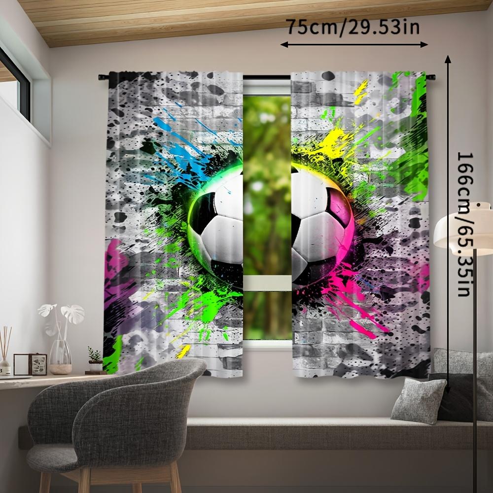 Set Of 2 Vibrant Soccer Ball Curtains Minimalist Design Graffiti Splashes Panels Living Room Bedroom Modern Blackout Made Polyester Sitting Window