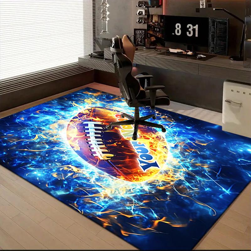 1PC Custom Name Football Art Theme Floor Mat Ideal for Living Room, Game Rooms, Office, Bedroom, Floor Mat Playful Design