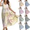 Frauen Casual Lose Bohemian Blumenkleid Kurzarm Lange Maxi Sommer Strand Swing Kleid