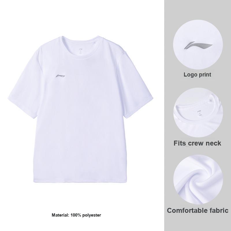 Li-Ning Fashion Versatile Solid Color Logo Round Neck Pullover Short Sleeve T-Shirt Men Tops White ATSW621-2