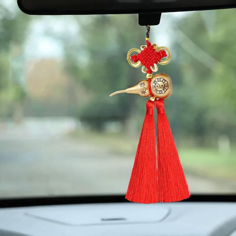 Copper Gourd and Chinese Knot Tassels Pendant Charm For Home Car Decors Amulet With Auspiciously Fengshuis Symbolism