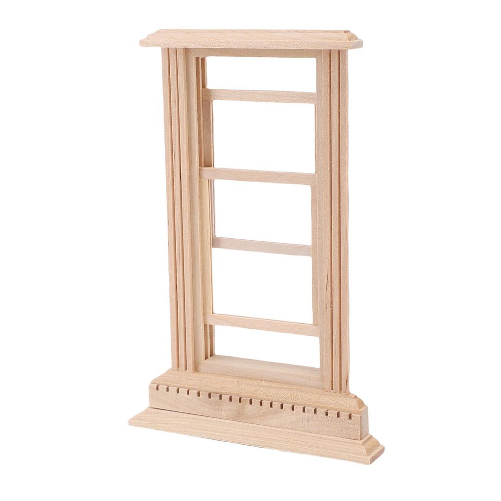 Dollhouse Sash Window Frame Flat Top 2 Pane Miniature Wooden Sash Window Frame for 1/12 Dollhouses