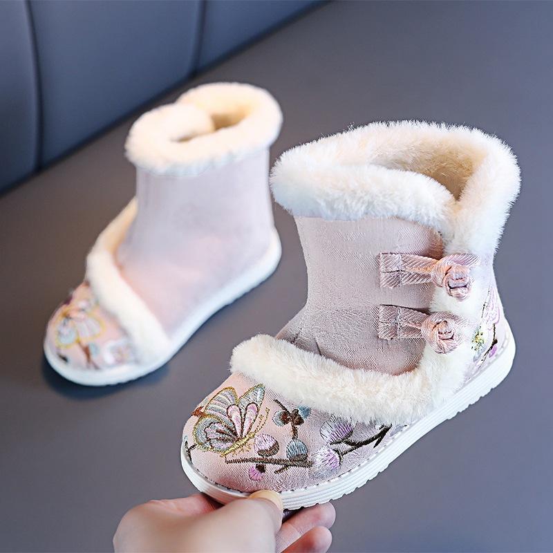 Women's Girls Ethnic Style Embroidery Cold Warm Padded Snow Boots Thick Bottom Heightening Non-slip Wear-resistant Outdoor Leisure Sports Cotton Boots