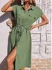 2024 Women's Fashionable Shirt Collar Waist-Cinching Dress with Waistband