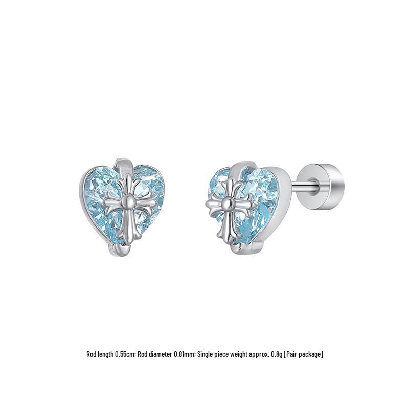 Crushed Ice Blue Winged Titanium Zirconia Stud Earrings - Unisex Cartilage Jewelry