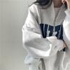 Felpa da Donna con Mezza Zip Stampa Lettere Vestibilità Larga Casual Collo Alto Pullover