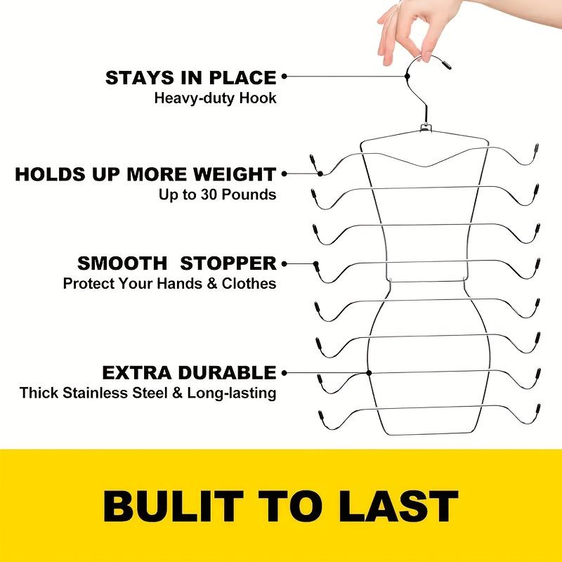 [1 Stück Edelstahl Organizer] 1 Stück Schwerlast Edelstahl Schrankorganizer, 8-stufiger Tanktop-Aufhänger | Faltbare Studentenwohnheim-Essentials