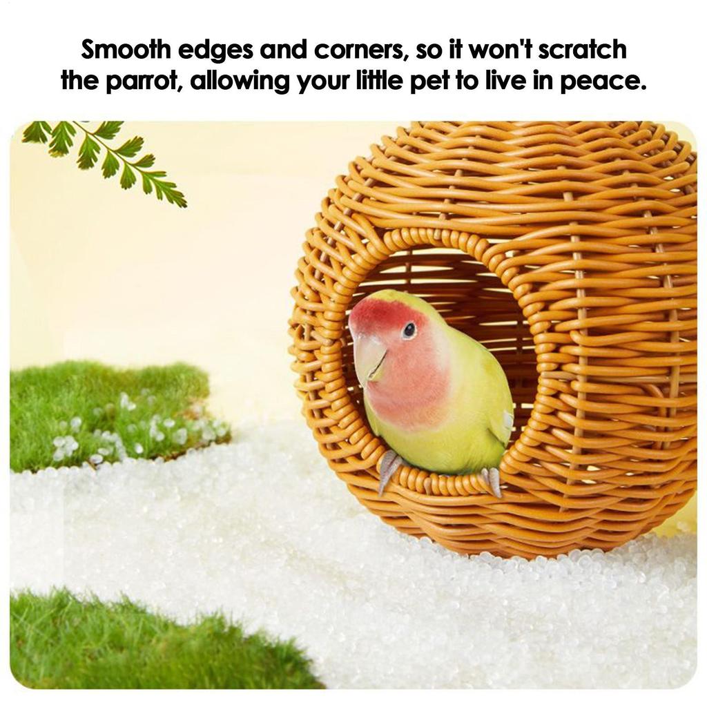 Bird House for Cage Imitation Rattan Parrot Nest Pet Hut Breathable Woven Shelter for Finch Conure Cockatiel Parakeet Small