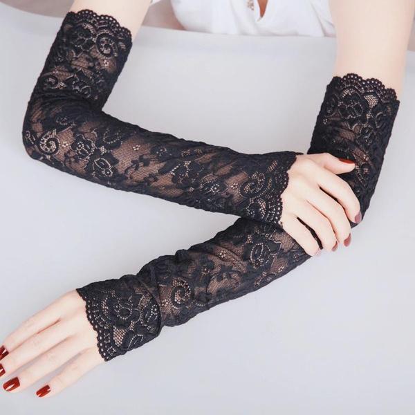 Lace Arm Cover Sun Protection Ice Cover Summer Women Driving Gloves Outdoor Breathable Elastic Half Finger Long Cover
