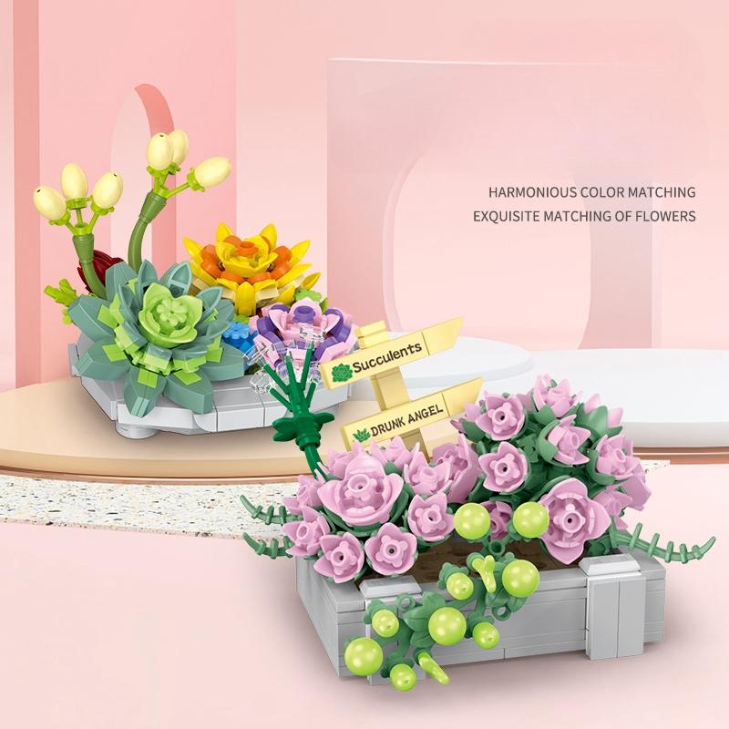 Flowers Succulents Bouquets Building Blocks Plants Succulent 3D Model Decoration DIY Mini Puzzle Assembled Children's Toy