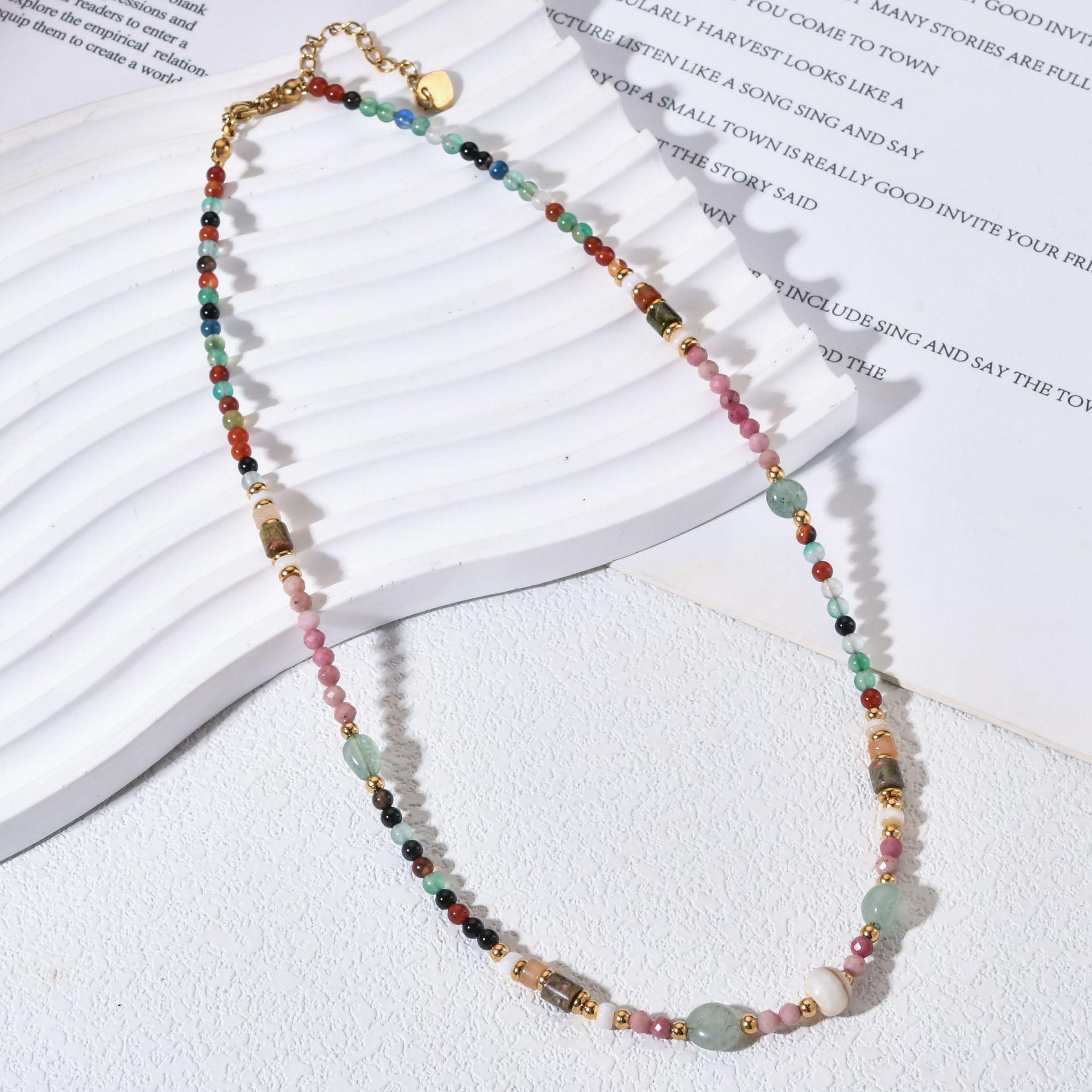 Tourmaline Wildflower Hand-beaded Necklace with Stainless Steel Pendant - Niche Design, Luxurious Clavicle Chain