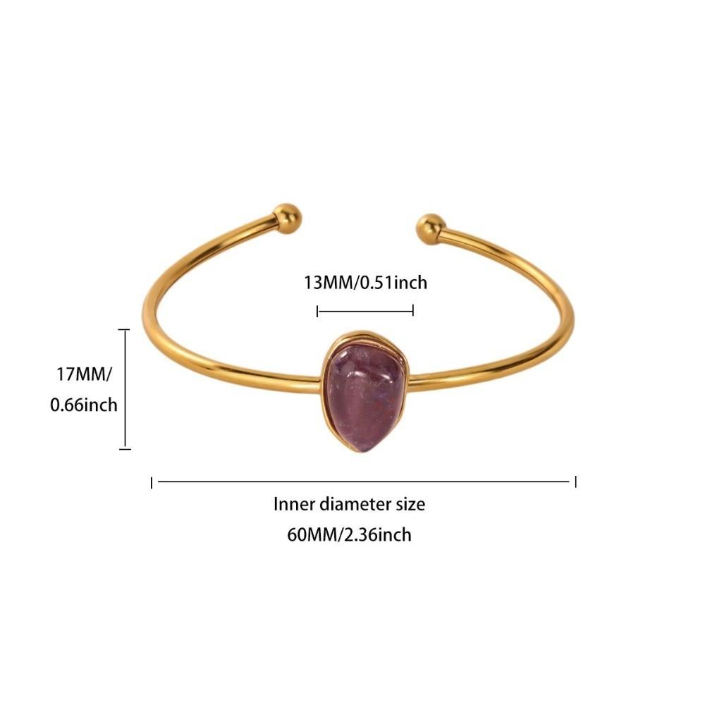 Gold-plated Oval Stone Bracelet Stainless Steel Cuff Bracelet Vintage Open Bangle  Women Jewelry
