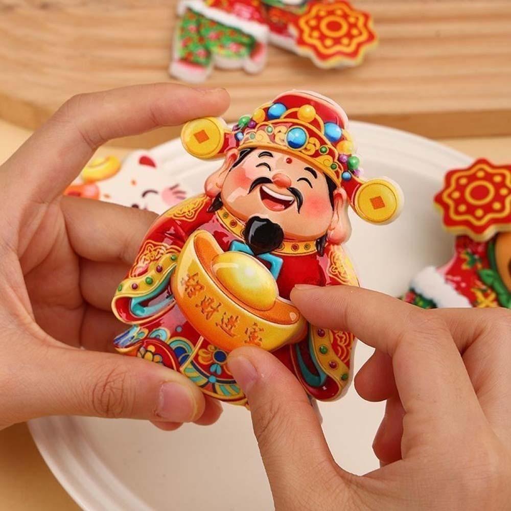 Rotatable New Year Magnetic Sticker Cartoon Lucky Cat Refrigerator Sticker Magnets Message Board