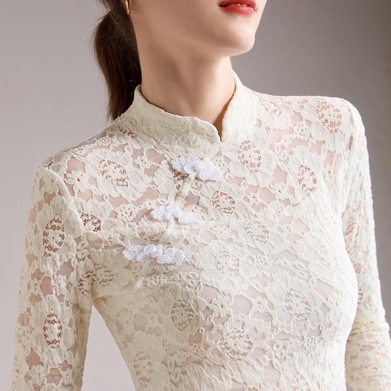 

Рубашка с воротником-стойкой, женская, новая, осенне-зимняя, в иностранном стиле, с новым китайским темпераментом, облегающим верхом с дисковой пряжкой 3XL абрикосовый