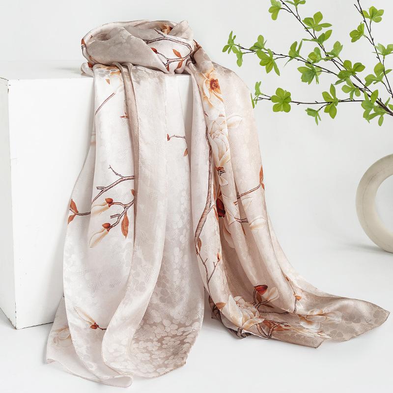 Mulberry silk silk scarf gift box  spring and summer versatile Xiangyang oil color printing long yarn sunscreen shawl