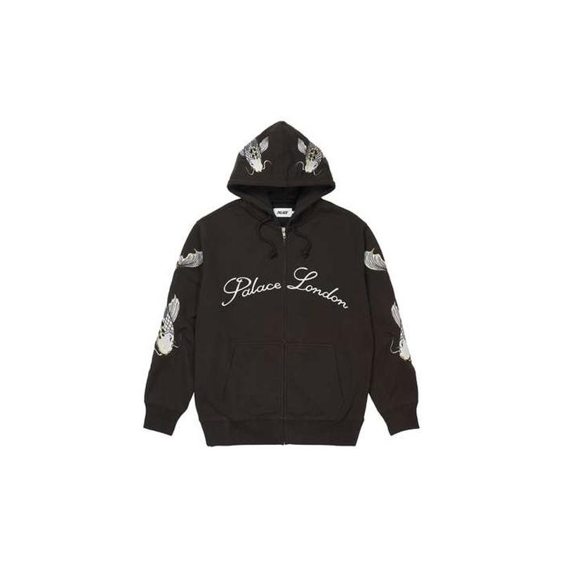 Palace FW21 Carp Zip Hoodie with Embroidered Lettering Unisex Outerwear Black P21CS064