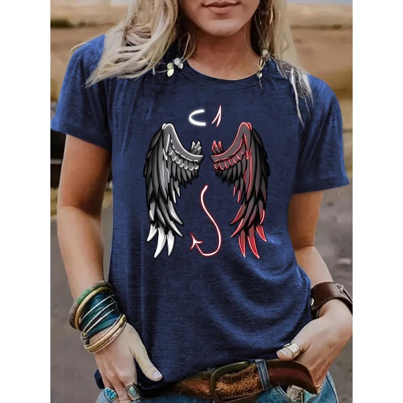 

Новая свободная повседневная футболка с круглым вырезом и короткими рукавами с принтом «Крылья ангела» S королевский синий