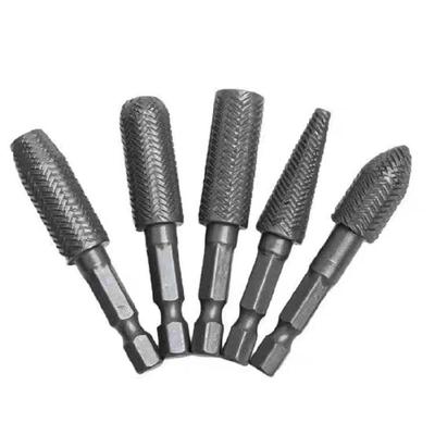 5Pcs Drill Bit Rotary Rasp File Set for Woodworking Cutter Wood Carving Tool Carpentry Wood Cutting Tool Bit Set