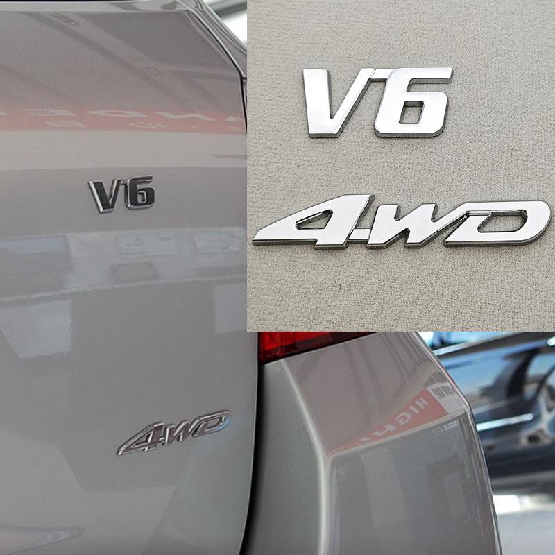 3D Metal Car Sticker Logo V6 4WD Car Rear Trunk Badge Fender Side Emblem Decals For Toyota Tundra Tacoma Land Cruiser Highlander