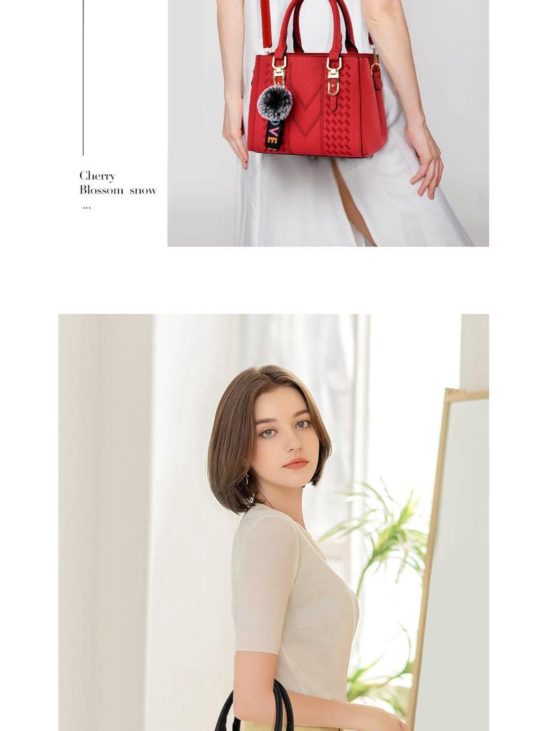 2024 New Korean Style Fashion Embroidered Women's Handbag with Large Capacity and Pom-Pom Pendant