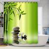 Elegant Bamboo and Stone Shower Curtain for Spa-like Relaxation - Water Lily and Green Leaves Design Waterproof  Durable