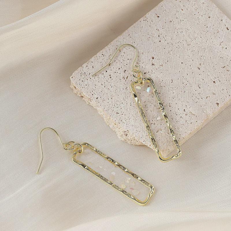 Korean Transparent Geometric Quadrilateral Luxury Long Earrings.