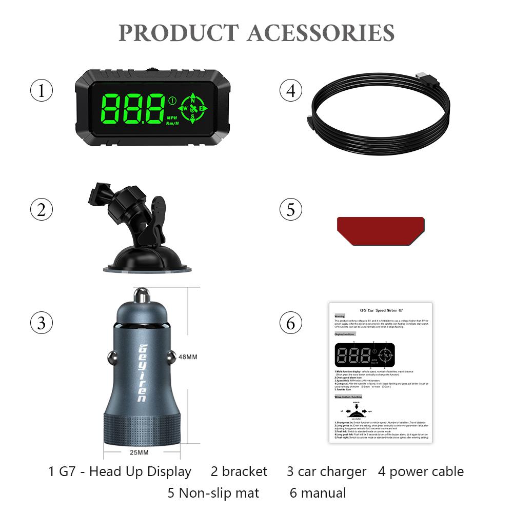 ZQKJ G7 GPS Speedometer Digital HUD Head Up Display Big Font Compass Speed Meter KMH MPH Auto Accessories for All Cars