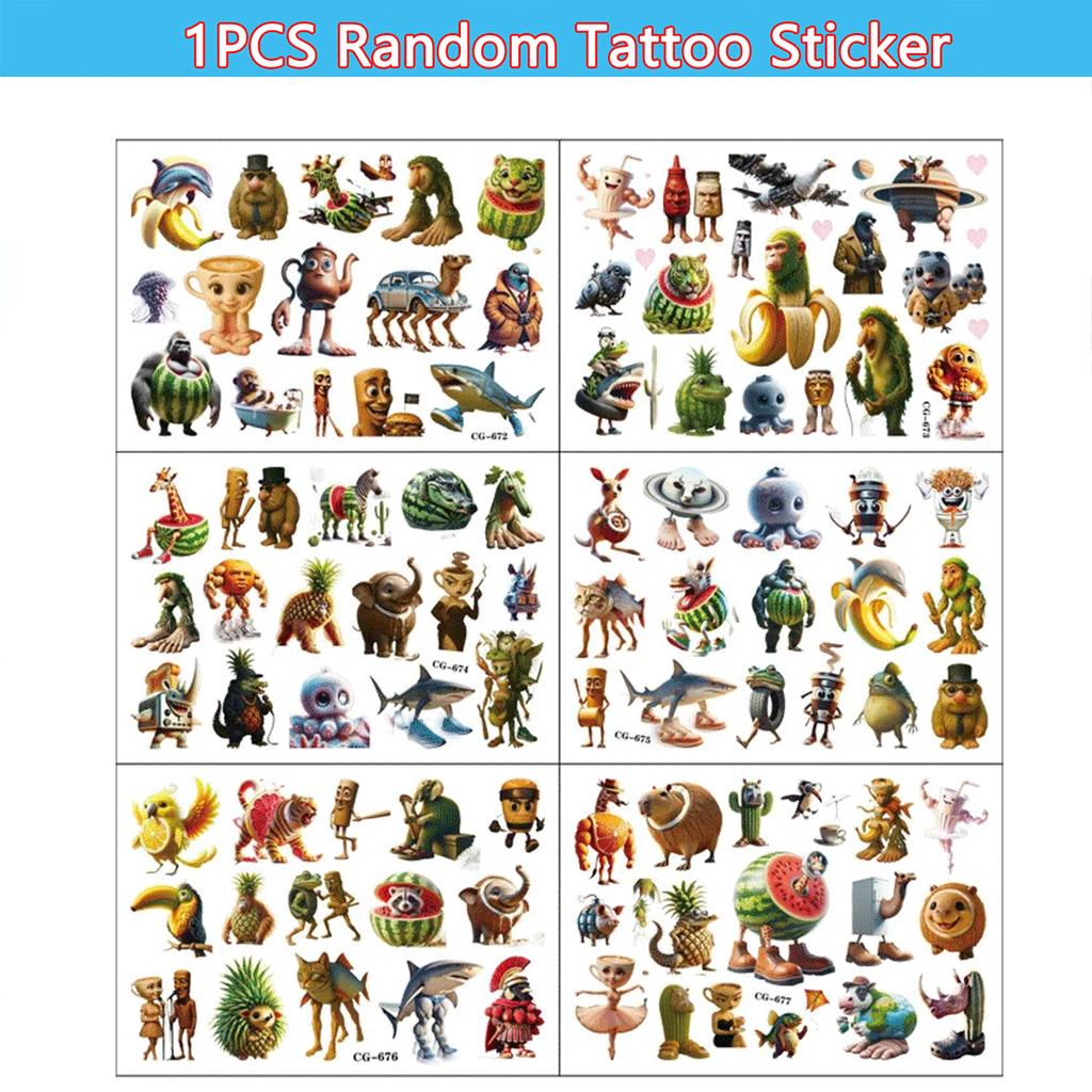 Abstract Tung Tung Sahur Animal Tattoo Stickers Italian Brainrot Funny Temporary Waterproof Tattoos Arm Decals Kids Party Gift