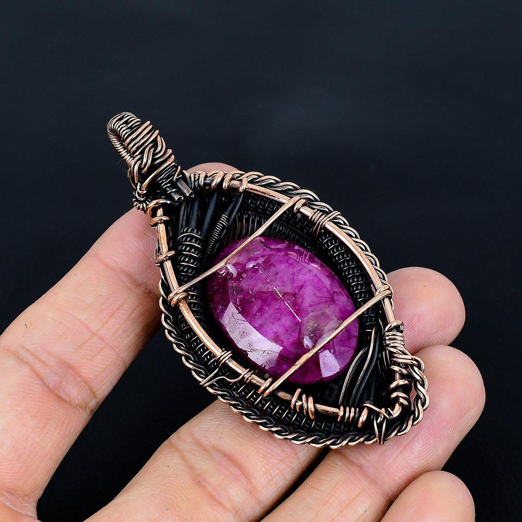 Ruby Zoisite Pendant Gemstone Jewelry, 999 Copper Wire Wrapped Handmade Pendant, Latest Design Jewelry