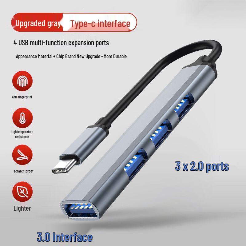 Type-C USB Car Multi-Port Extension Hub: One-to-Four Splitter for Laptops