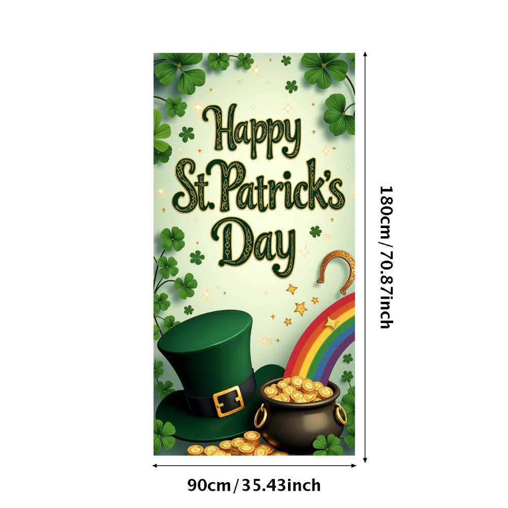 St Patricks Day Backdrop Banner Leprechaun Hat Shamrock Party Background Celebration Photography Props Event Supplies Decoration