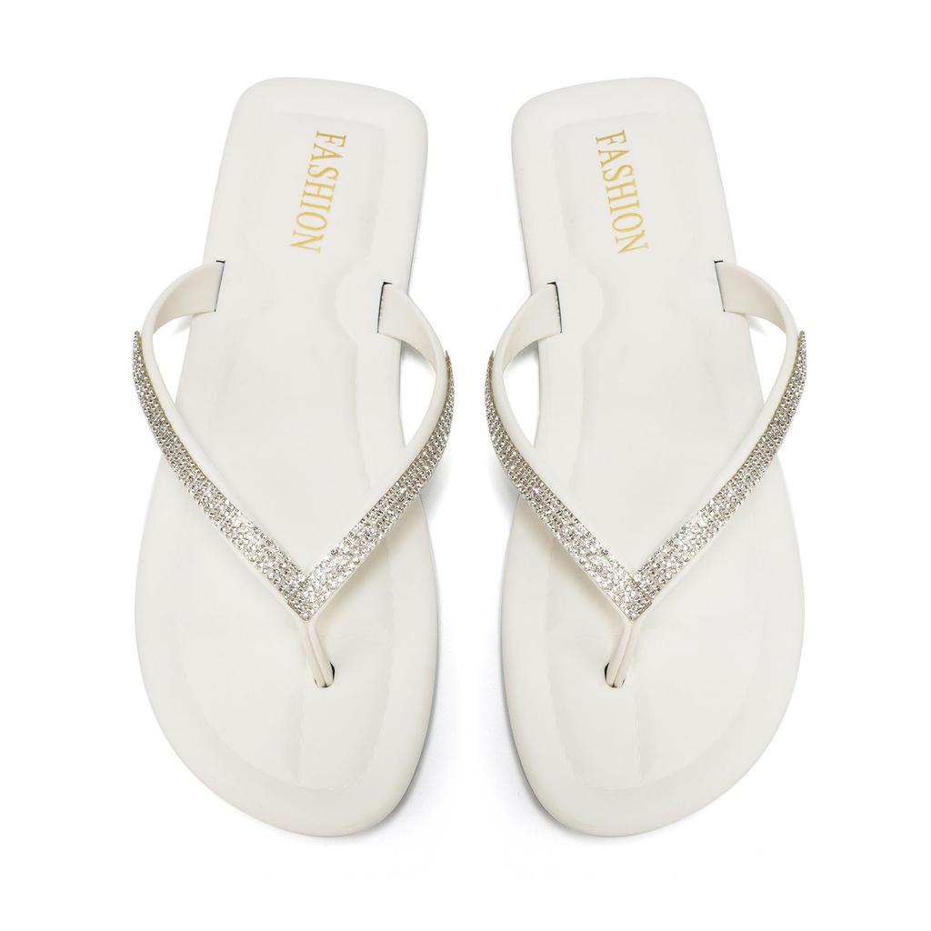 Damsommar Pärl Strass Flip-flops - Ny 2028 Rund Tå Halkfria Platta Svala Tofflor