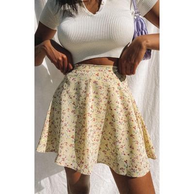Dames Bloemige Hoge Taille Rits Chiffon Geprint Kort Halterrokje