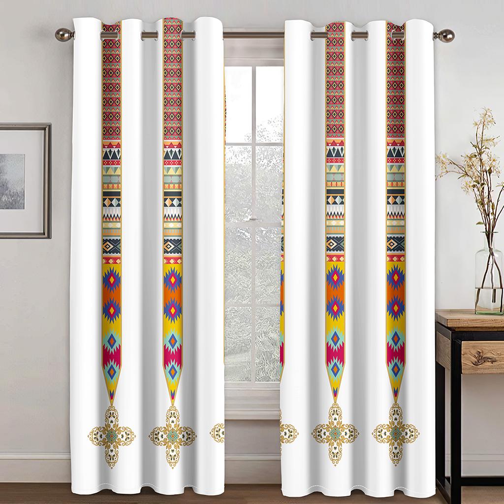 2Panels Ethiopian and Eritrean Traditional Curtains for Living Room Set Tilet Design High Quality Polyester Fabric Cortinas