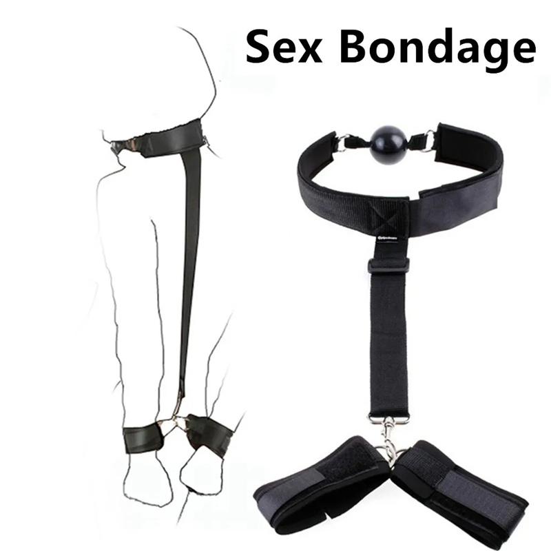 Erotic HandCuffs Mouth Gag BDSM Bondage Restraints Sex Toys for Couples Open Mouth Ball Backhand Cuffs Tied Up Adult Game