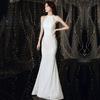 White Sequined Evening Dress Dress Women's 1011 New Temperament Long Shoulder Tassel Fishtail Host Banquet Evening Dress