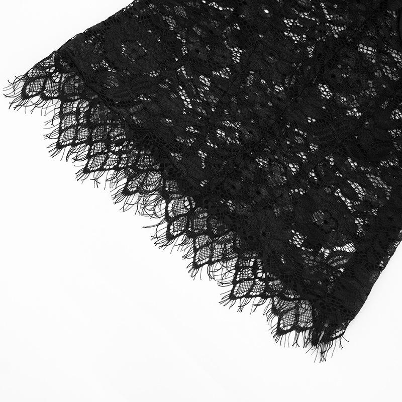 Black Lace Fish-bone Shirts For Women 2026 Spring Summer Chic Short Sleeve O-neck Blouse Lady Street Y2K Tops
