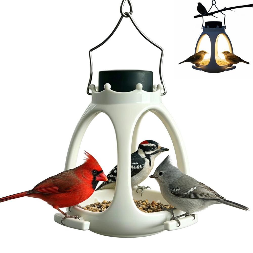 

2026 Crown Solar Bird Feeder for Outdoors Hanging Waterproof Polymer Wild Bird House with Auto LED Light for Backyard Decor